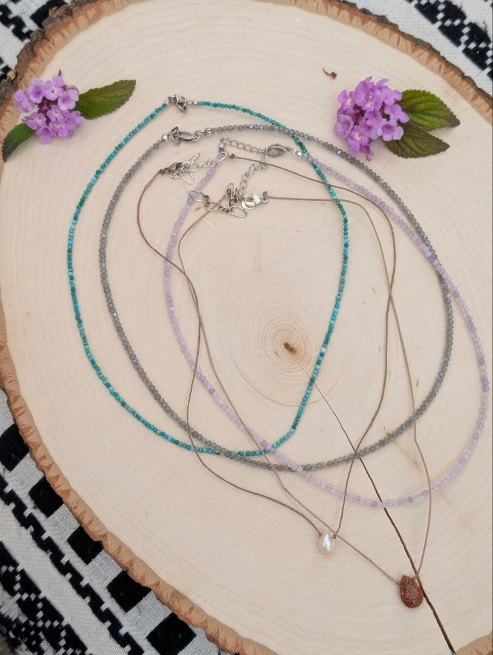 Natural Gemstone Necklace LOT Turquoise Pearl Sterling Silver